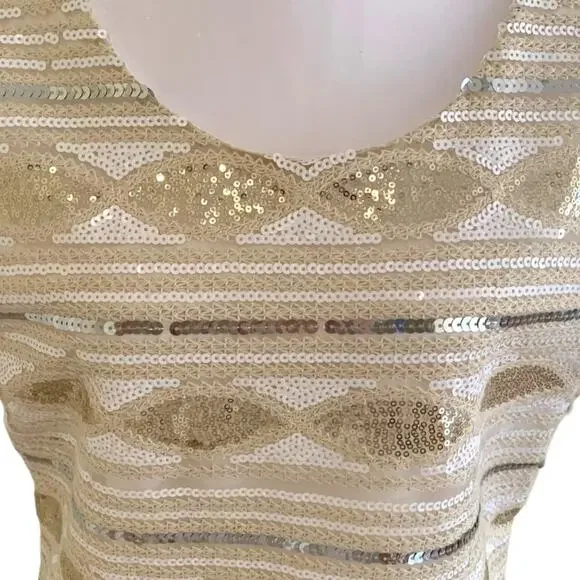 Adore Women's XL Dress Beige Gold White Silver Sequin Sleeveless NWT - Picture 6 of 13
